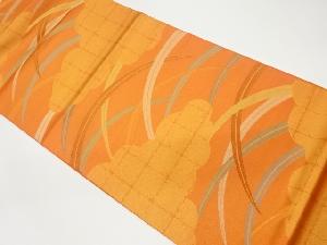 雲に格子・葉模様織出し袋帯